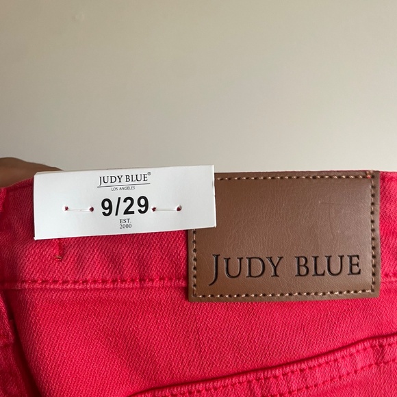 Judy Blue High Waist Garment Dyed Red Tummy Control Wide Leg Crop Denim Jeans - Picture 8 of 10